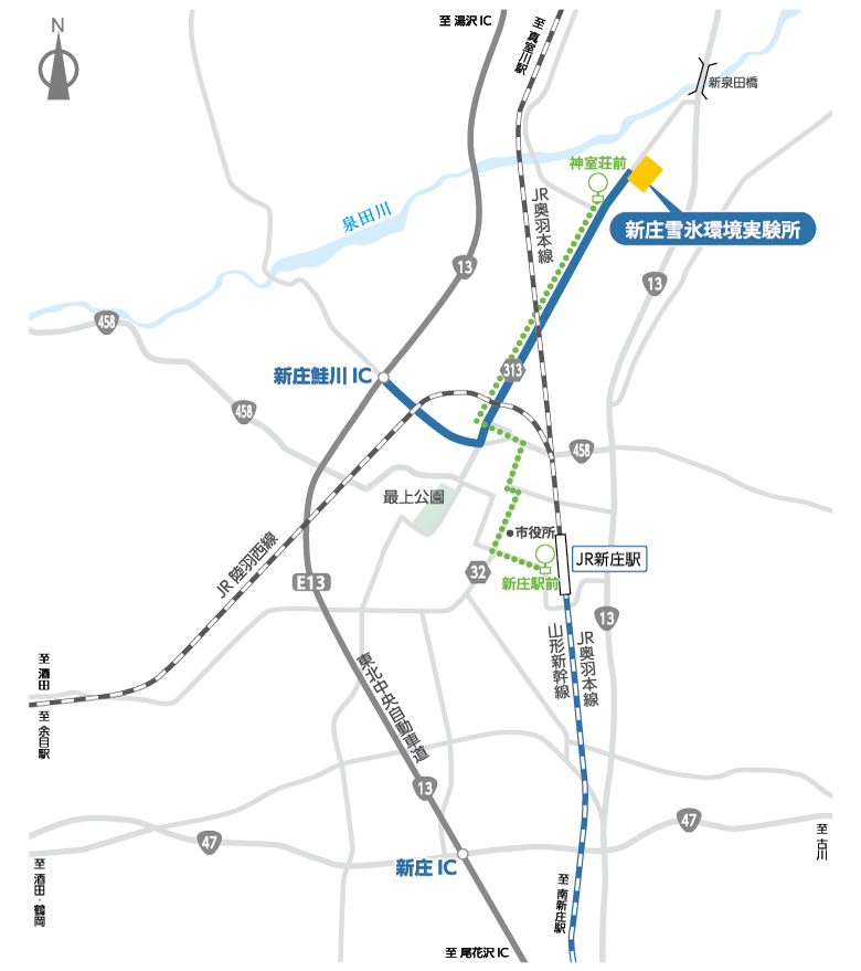 新庄雪氷環境実験所付近の地図